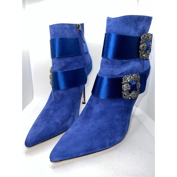Manolo Blahnik Hangisi Blue Suede Ankle Bootie EU40 - Picture 6 of 13